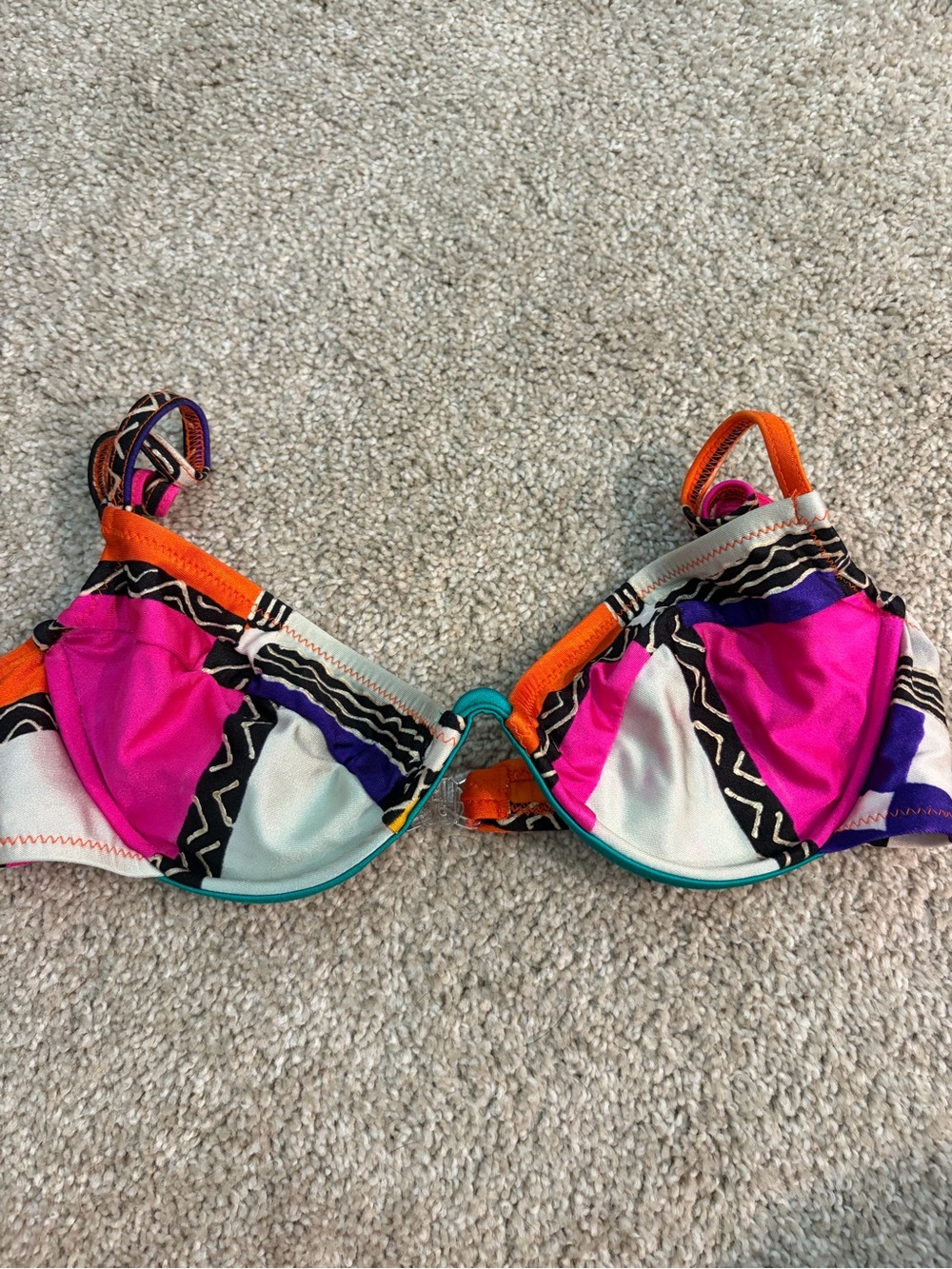 Girls Multicolor Bikini Top - Pink & Orange Pattern